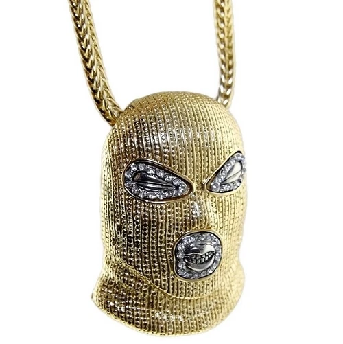 Mens Goon Hip Hop Chain Masked Man Thug Pendant Ski Mask Gold Plated 36