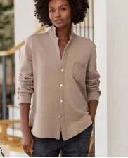 $288 FRANK & EILEEN BROWN BUTTON-UP COTTON SWEATSHIRT TOP WOMEN'S SIZE SMALL