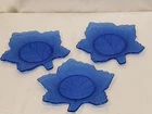 Antique LE Smith Glass Co Cobalt Blue Maple Leaf Depression Glass Plates Set 3