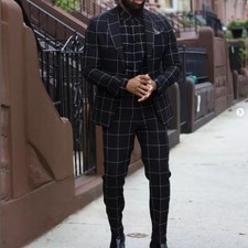 Black Plaid 2 Pieces Men Suits Slim Fit Fashion Party Casual Men Blazer Pants