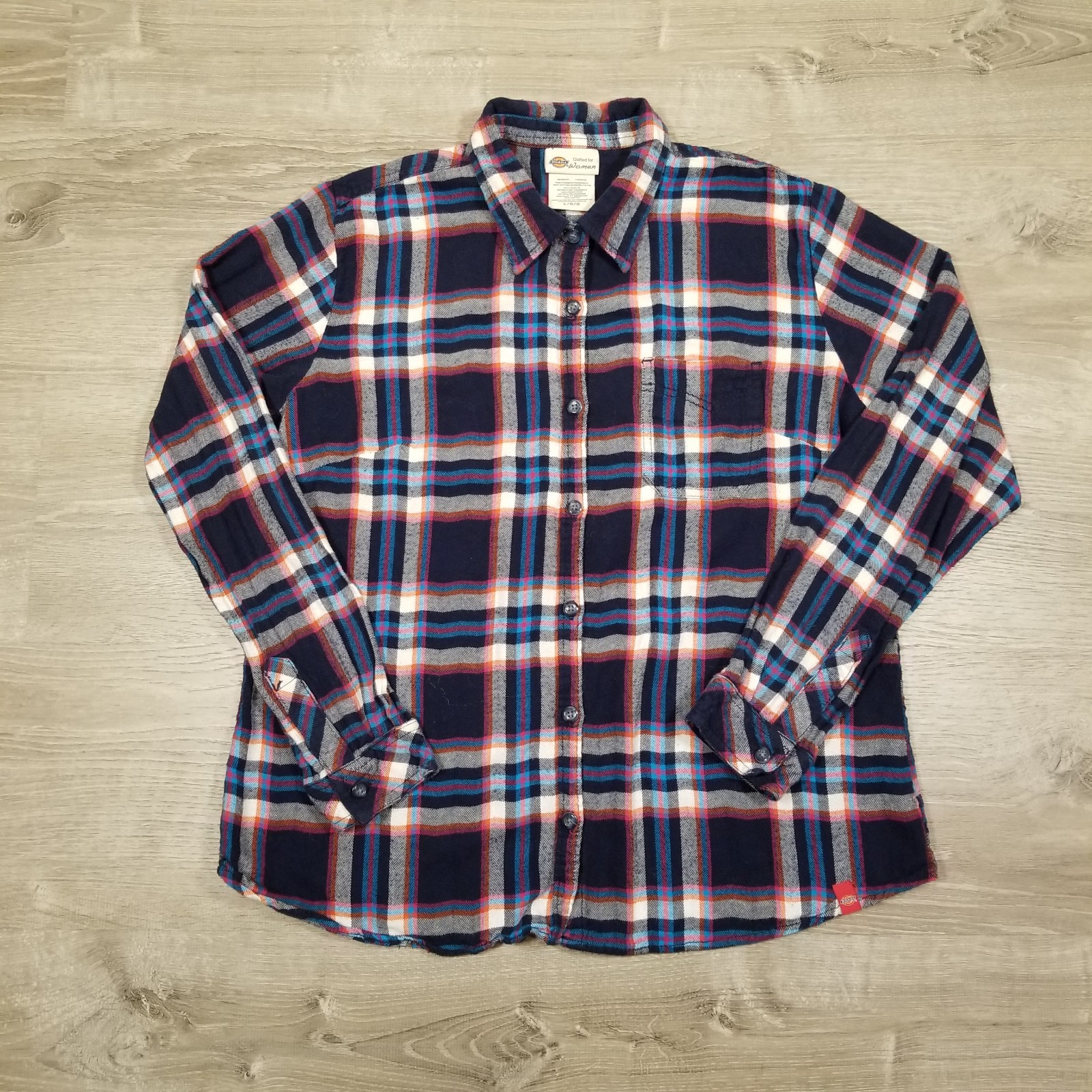 Dickies Flannel Shirt Womens Size Large Long Sleeve Button Up Red White Blue