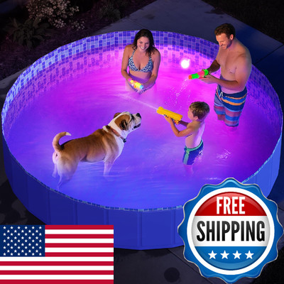 Pawtners Foldable Dog Pool Rgb Led Light 86 Collapsible Hard Plastic Kiddie