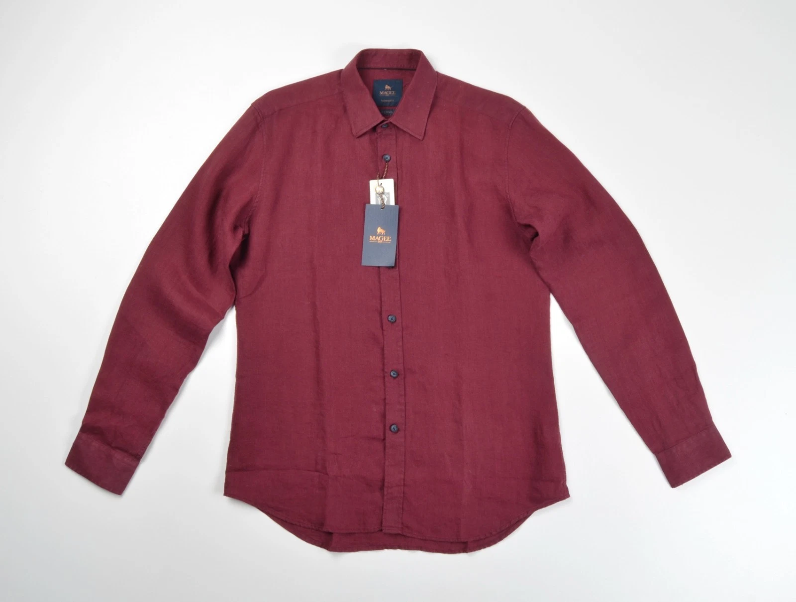Magee Kilbeg Tailored Fit Washed Shirt 100% Irish Linen Shirt Vine Red Sz M BNWT