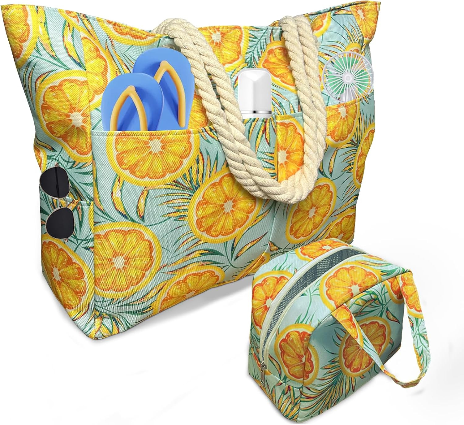 Borsa Spiaggia XXL Con Borsa Termica, 50L Arancione Borsa Mare Donna Grande Con