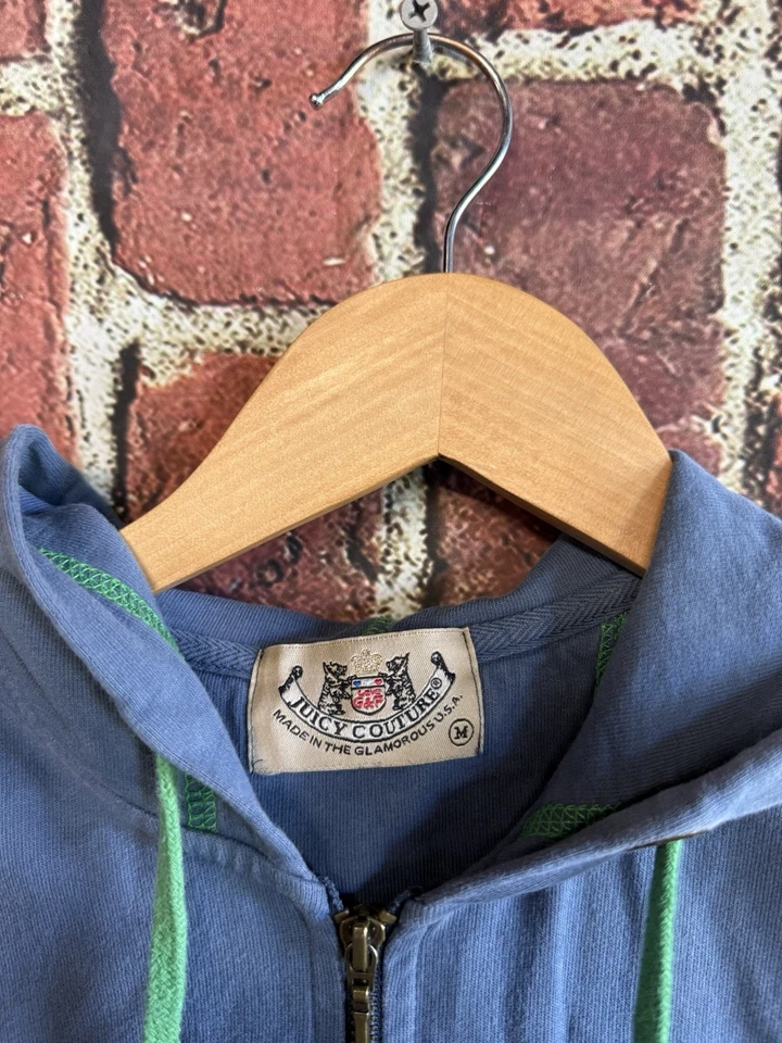 Juicy Couture Womens Blue Sleeveless Hooded Full Zip Sweatshirt Size Medium - Image 3 of 3