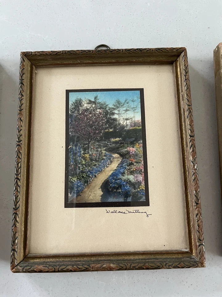 Three Signed Miniature Wallace Nutting Hand Tinted Floral Garden Photographs - Image 3 of 4
