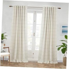 100 Blackout Windowpane Plaid Linen Curtains 52"W x 84"L Pack of 2 Taupe
