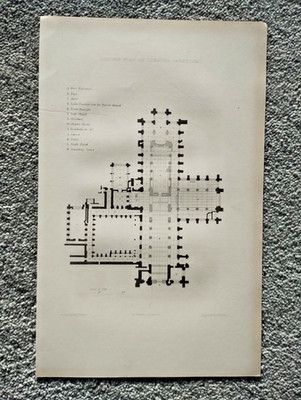 Ground Plan of Chester Cathedral - Antique Print - 1842