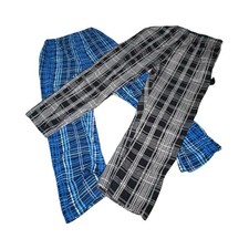 Bundle of 2 Men's Plaid Flannel Pajama Lounge Pants - Blue Black/Gray
