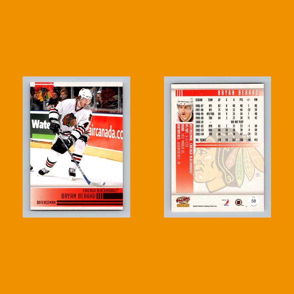 Bryan Berard #58 2004-05 Pacific Red Chicago Blackhawks Hockey Card NHL - Image 3 of 3