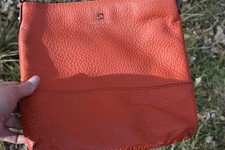 VTG Kate Spade Orange Pebbled Leather Zip Top Shoulder Crossbody Handbag B&W