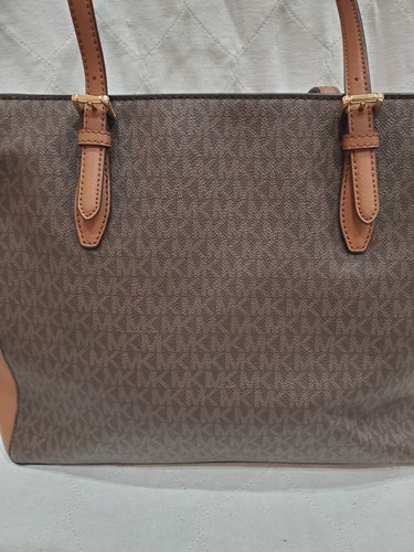 Michael Kors Gilly Travel MK Brown Large Drawstring Zip Top Tote Shoulder Bag - Picture 9 of 24
