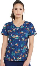 Dickies EDS Scrubs Top Women's S Small Blue V-Neck Outdoors Forest Cozy Vibes