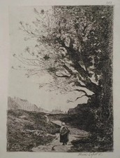 Jb Camille Corot: Path to Brest, Engraving Signed, Durand Ruel, 1873