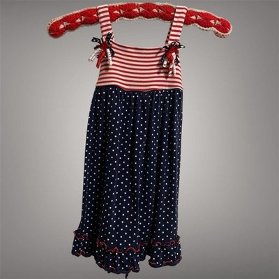 Sophie Rose Girls Fit & Flare Dress Red White Blue Patriotic Ruffle 100% Cotton