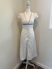 Cider White & Blue Floral Soft Romantic Cottage-Core Vinate Style Dress Size S