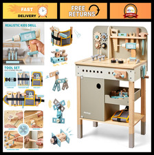 Wooden Kids Tool Bench Set with Pretend Construction Tools  Tool Belt for Ages