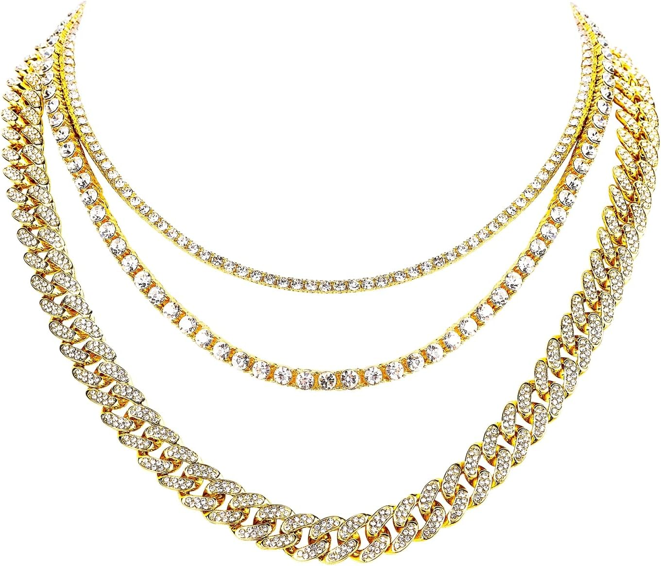Gold Silver Chain Necklace for Men & Women - Iced Out Diamond Cuban & Tennis Link