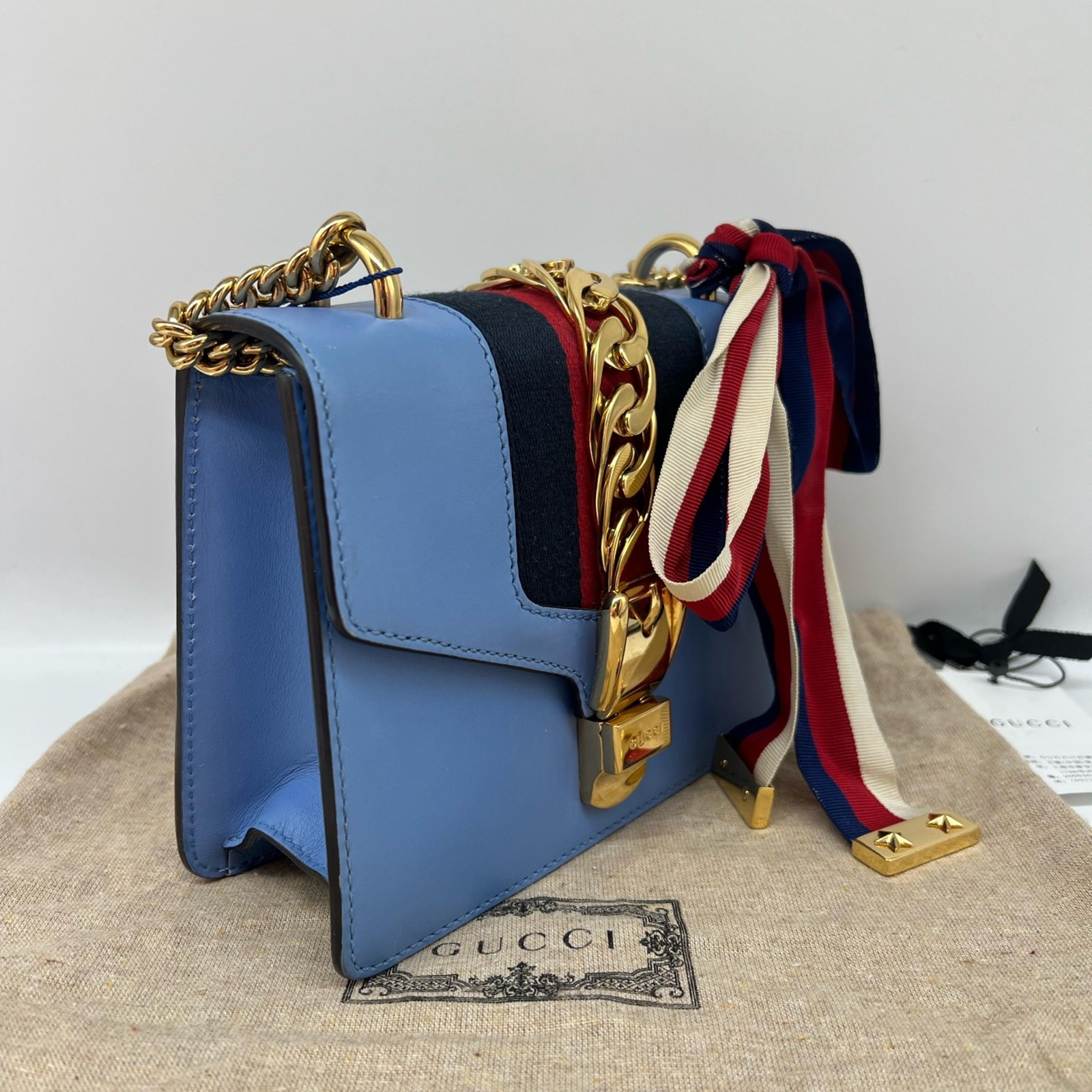 Gucci Blue Leather Vintage Web Small Sylvie Shoulder Bag - ## image 3