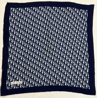 Christian Dior Silk Scarf Trotter Monogram Logo Pattern Navy