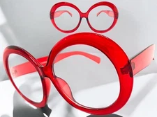 OVERSIZED EXAGGERATED Retro Clear Lens EYE GLASSES X Large Thick Round Red Frame
