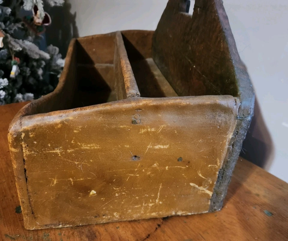 Antique 19th C Primitive Large 2-Tier Wall Box / Shelf Early Wood Caddy - Image 3 of 4