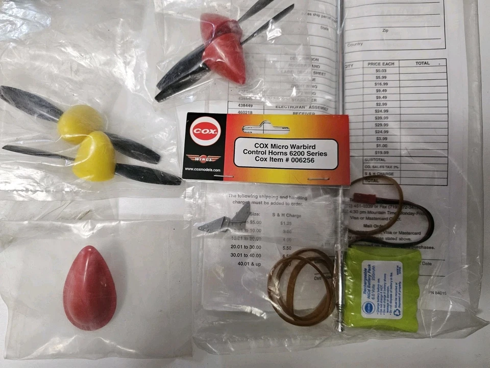 Cox Parts Lot - Propeller Spinner, Battery, Elevator, Stabilizer - For Warbirds - Image 3 of 4