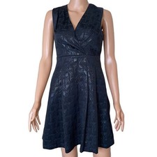 Kirna Zabete for Target Black Pattern with Sheen A-Line Pleated V-Neck Dress