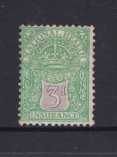 GREAT BRITAIN NATIONAL HEALTH INSURANCE 3d PRE-DECIMAL STAMP MH #87