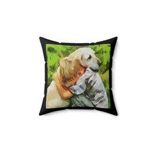 Yellow Lab and Child Spun Polyester Throw Pillow