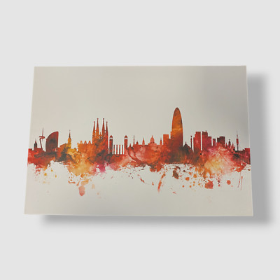 ''Barcelona Spain Skyline'' Canvas Art Giclee by Michael Tompsett | 20'' x 25''