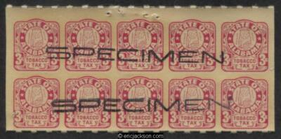 ALABAMA Tobacco Revenue AL T41S black SPECIMEN h/s, pane of 10, VF staple  holes