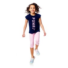 PUMA GIRLS SIZE 6 FLORAL LOGO TEE AND CAPRI LEGGING SET PEACOAT NWT