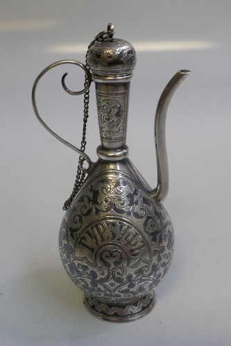 19th Century Russian Niello Silver Miniature Vodka Decanter / Scent Bottle 