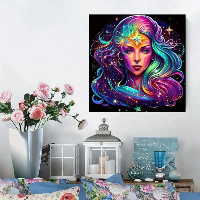 Kit Pintura Arte Diamante Signo Zodiaco Neón 20x20cm Leo Aires Foto 2 de 4