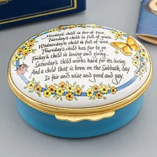 Halcyon Days Enamels Trinket Box Monday's Chid Nursery Rhyme Butterflies Flowers