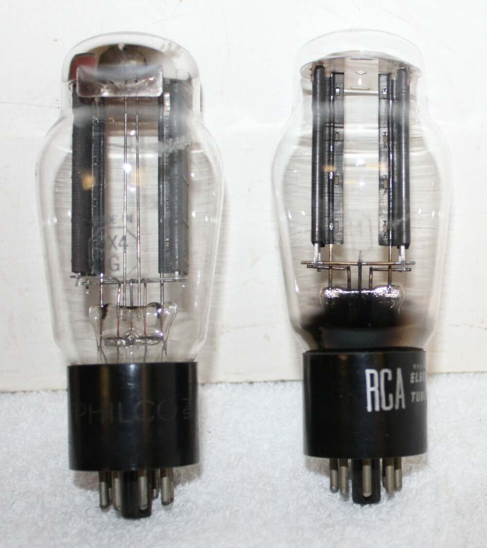 2- Vintage Used Type 5X4G Audio Vacuum Tubes ~ RCA & Philco ~ Made