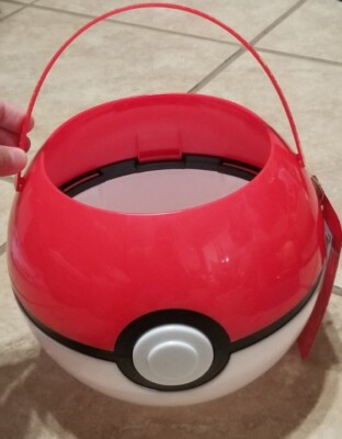 Pokeball Halloween Candy Pail - Red Plastic Treat Bucket For Pokemon Fans