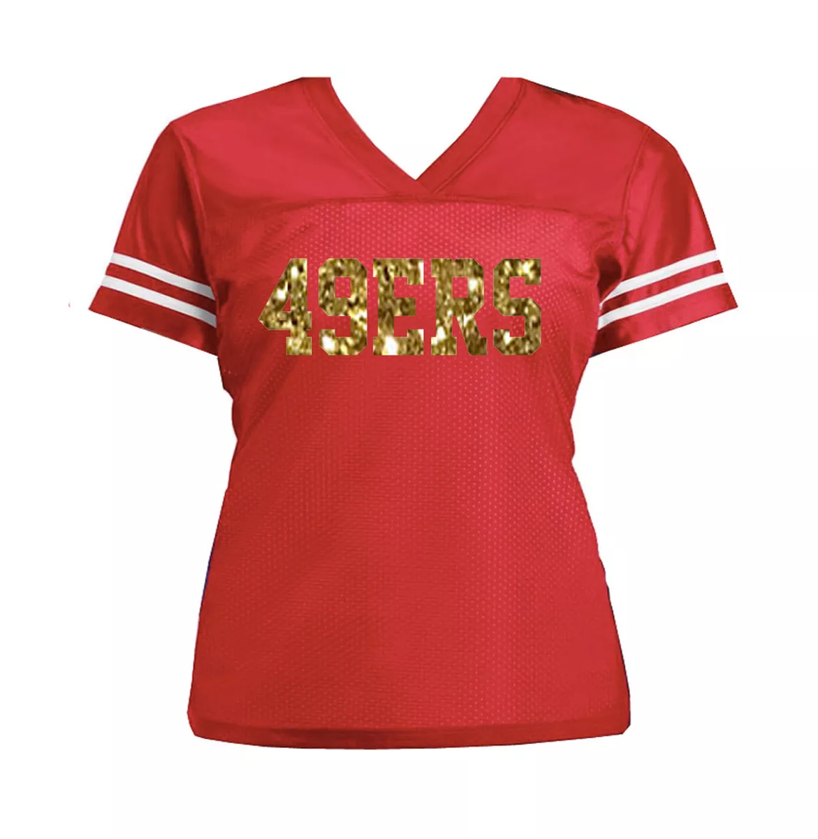 49ers Glitter Jersey, Red & Gold Shirt for Women, Football