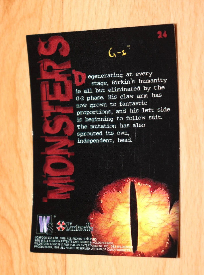 1998 Resident Evil 1 2 3 Wildstorm Trading Card Capcom Monsters G - 2 G2 22 - Image 4 of 4