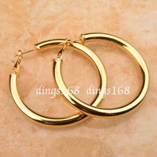18K Yellow Gold Filled Classic LightWeight 5mm Thick Round Tube Hoop Earrings P7