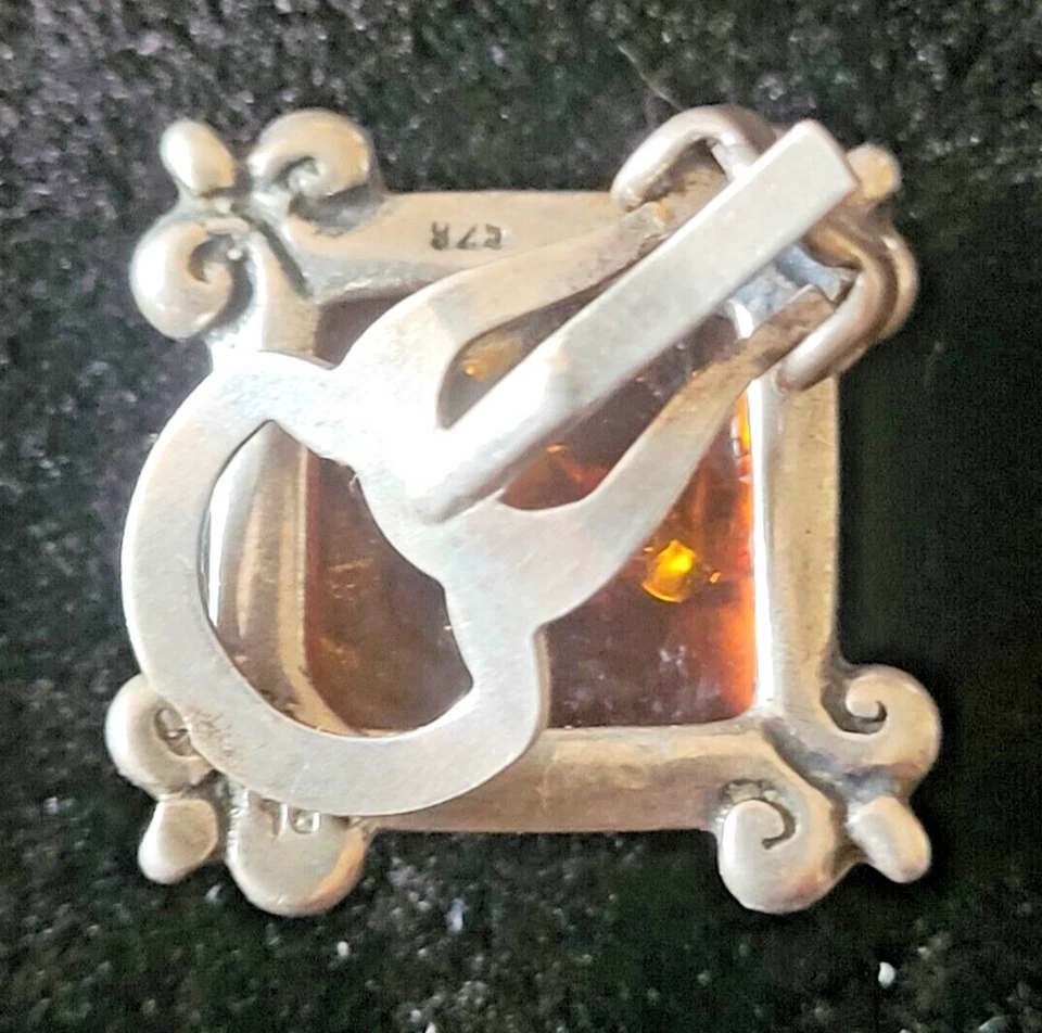 Vintage Amber Silver Clip On Earrings - .925 Silver - Image 3 of 3