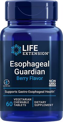 Life Extension Esophageal Guardian 60 Chewable Tabs Alginic Acid 1000mg Ellagic