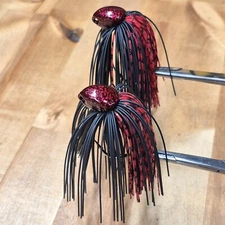 Bass Fishing Brush Jigs Living Rubber Black and Red 2 Pack 1/4 to 1 Oz Hand Tied