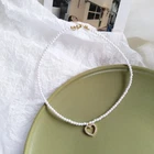Love Heart  Pendant  Shiny Faux Pearl Necklace Chain Womens Jewellery Gift