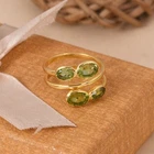 Fabulous Design In Gold Plated Spiral Band Ring Gift For Love With Multi Peridot