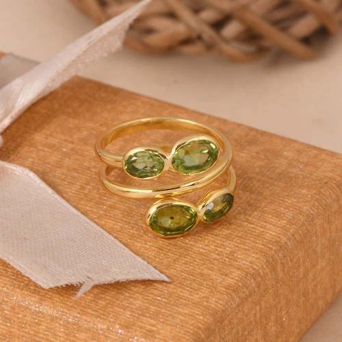Fabulous Design In Gold Plated Spiral Band Ring Gift For Love With Multi Peridot
