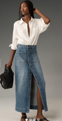 Anthropologie Pilcro Denim Button Front Midi Maxi Skirt Denim