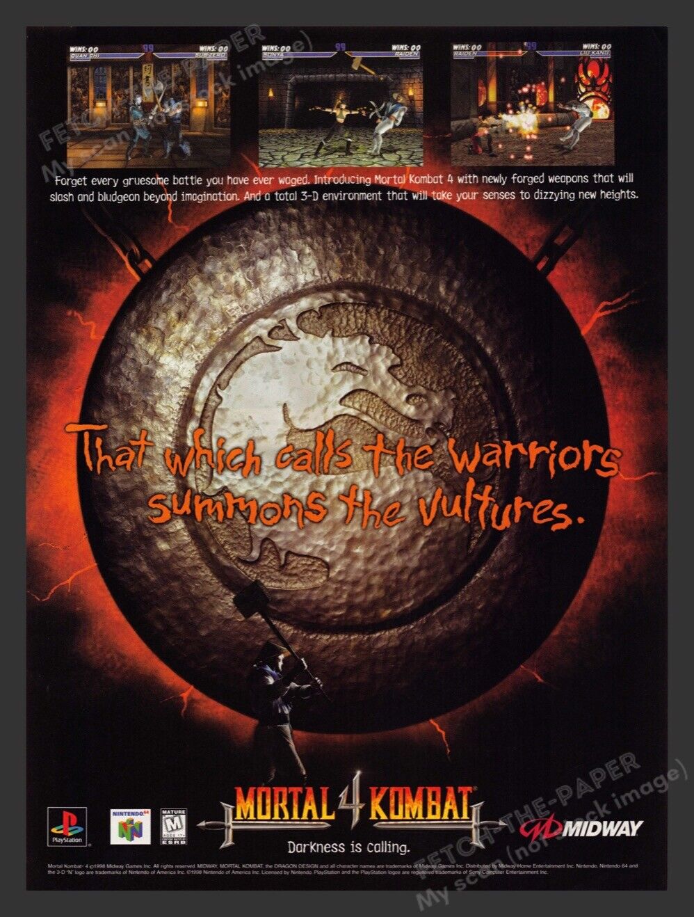 Mortal Kombat 4 1990s Video Game Print Advertisement 1998