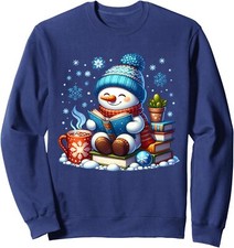 Snowman Reading Book Lovers Cute Happy Christmas Unisex Crewneck Sweatshirt